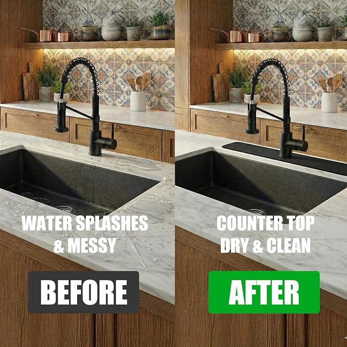 Customizable Kitchen Sink Faucet Mat: 33"Lx5.5"W Absorbent Splash Guard | Non-slip Fabric Rubber Mat, Cut to Fit 2,3,4 Holes Irregular Large Double bowl Sink with Soap Dispenser Air Gap - Image 6