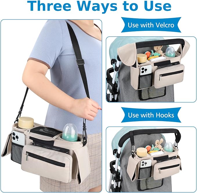 Accmor Universal Stroller Organizer with Insulated Cup Holder Detachable Phone Bag and Shoulder Strap,Stroller Bag Caddy Organizer for Uppababy, Baby Jogger, Britax Strollers - Image 6