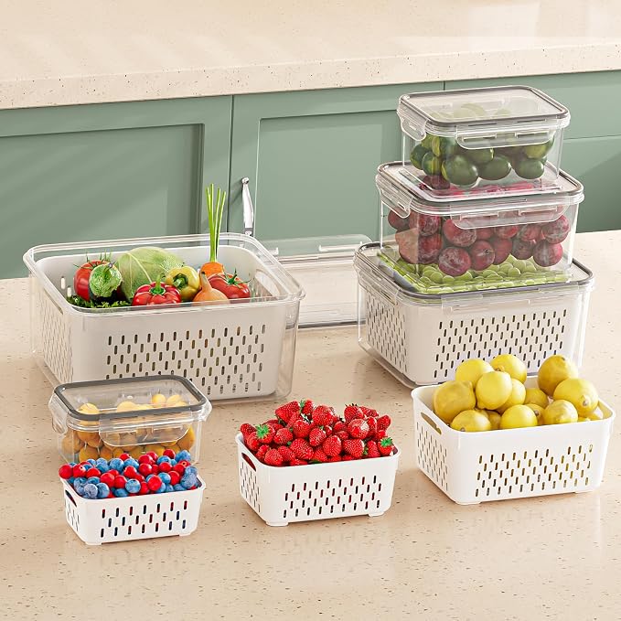 KEMETHY 5 Pack Fruit Storage Containers for Fridge with Removable Colanders - Food Storage Containers with Lids, BPA-Free Produce Containers Keep Fruits, Vegetables, Berry, Meat Fresh Longer - Image 7