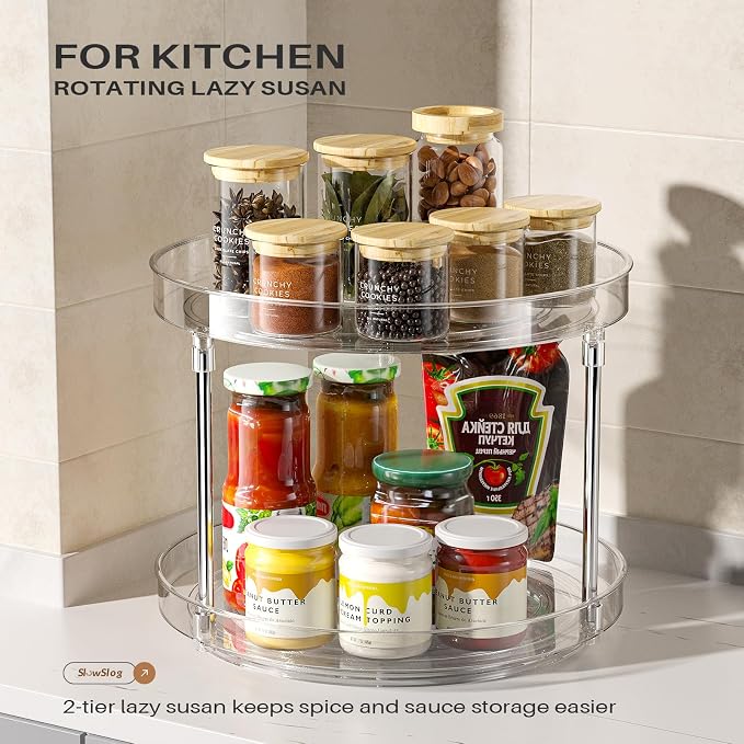 2 Pack 2 Tier Lazy Susan Turntable Organizer, Clear Rotating Lazy Susan | 360 Degree Rotating Spice Rack for Cabinet, Makeup and Perfume Organizer for Vanity, Counter Organizer Tray for Bathroom - Image 4