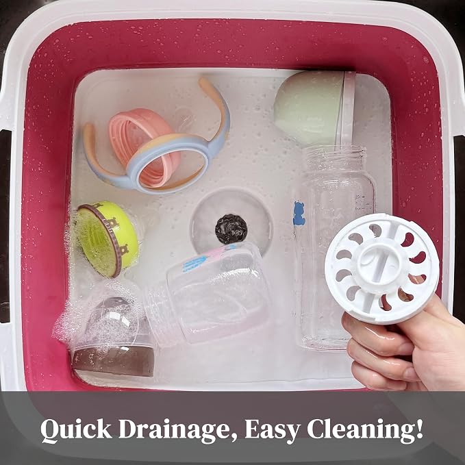 2.6 Gal(10L) Collapsible Camping Sink, Magenta Space-Saving Collapsible Dish Basin with Drain Plug for bottle washing, Collapsible Bucket for RV Essentials and Foot Soaking - Image 5