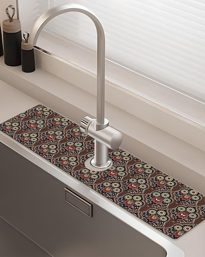 Patterned Sink Faucet Mat Kitchen Splash Guard Super Absorbent Drying Mat, Non-Slip Drain Pad for Kitchen Counter or Bathroom-24x5.5in by BnhjsdwTablecloth