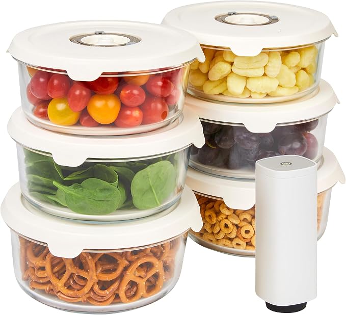 HOLDN’ STORAGE Food Storage Containers With Vacuum Sealing, Set of 6 | Glass Containers, One Electronic Pump, Keep Food Fresh Longer, BPA-Free Glass, Leak-Proof, Ideal for Meal Prep, Marinating by HOLDN%E2%80%99STORAGE