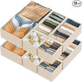 Simple Houseware Foldable Drawer Organizer Stocking Bin, Set of 12, Beige | Fabric Storage Bins for Clothes, Underwear, Bra, Panty, Socks, Onesies – Closet & Dresser Dividers for Home by SimpleHouseware