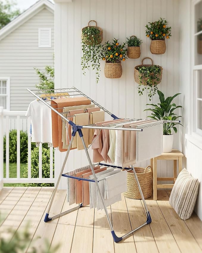Sakugi Clothes Drying Rack, 55.5" Adjustable Wings, Foldable Design | Laundry Room, Bedroom, Outdoor & Indoor Use, Height Adjustable, Collapsible, Silver Blue, 55.5" L × 22.8" W - Image 8
