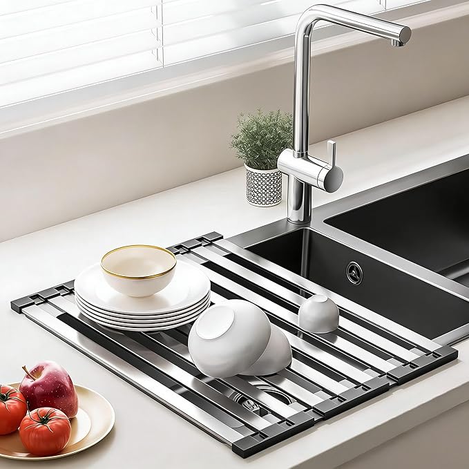 Over the Sink Kitchen Dish Drying Rack Organizer | Stainless Steel Collapsible Non-Slip Space-Saving [19.69*12.8IN] - Rust-Resistant Heat-Resistant Sturdy - Easy to Clean - Image 2