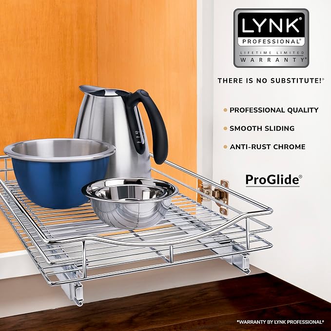 LYNK PROFESSIONAL® Pull Out Cabinet Organizer, Kitchen Slide Out Drawer | 14W x 18D chrome rollout shelf creates easy-access storage for cookware, pantry items and kitchen essentials inside cabinets - Image 2