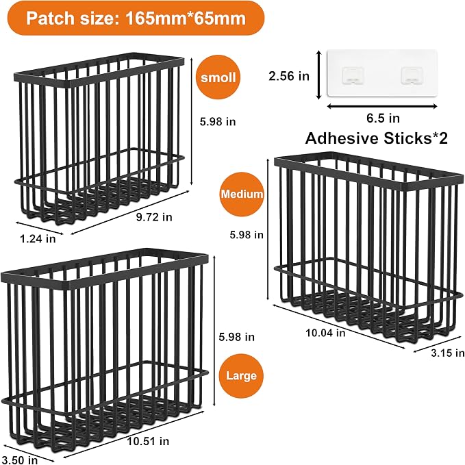 3 Pack Cabinet Door Organizer, Foil and Plastic Wrap Organizer, Wall Mounted Kitchen Organizers and Storage Wire Basket, Pantry Door Storage Kitchen Wrap, Black - Image 3