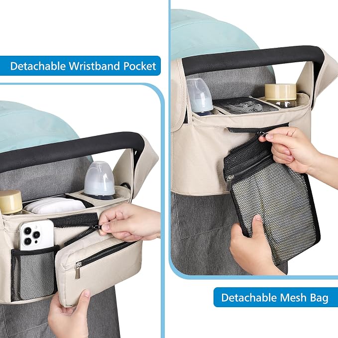 Accmor Universal Stroller Organizer with Insulated Cup Holder Detachable Phone Bag and Shoulder Strap,Stroller Bag Caddy Organizer for Uppababy, Baby Jogger, Britax Strollers - Image 8