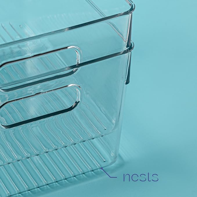 Plastic Food Storage 2 Pack Clear Container Bin with Handles for Organizing Kitchen, Pantry, Refrigerator, Freezer, Pantry, Cabinet, Closet, Bathroom. 10”x7.5”x5.3” - Image 4