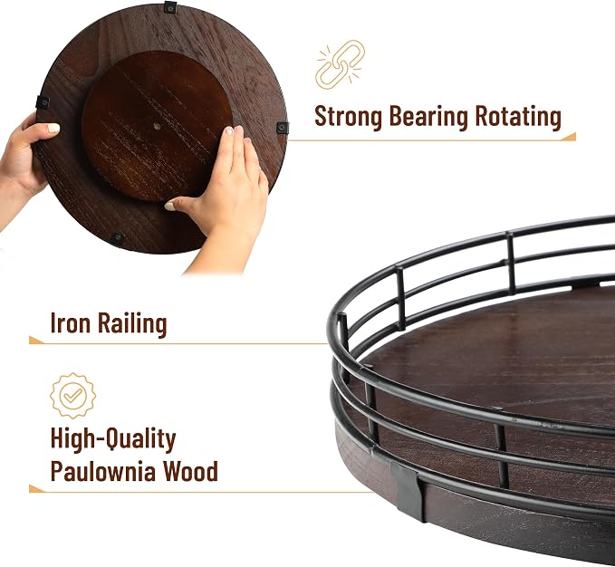 BAMBOO LAND- Lazy Susan Turntable Organizer, 13" Walnut, Lazy Susan for Table Top - Image 3