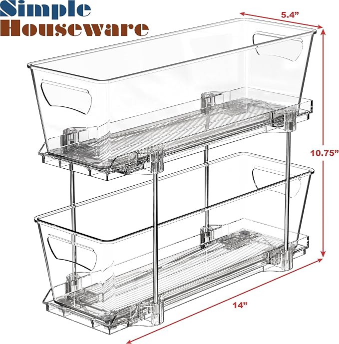 Simple Houseware 2 Tier Narrow Drawer Cabinet Pull-Out Organizer, Clear - Image 5