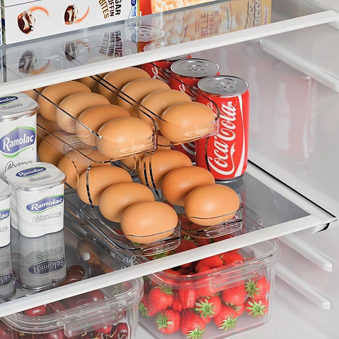 Egg Holder for Fridge, FIFO Egg Roller for Eggs 12 Count, Clear | Auto Rolling Egg Storage Organizer Container, Dispenser for Refrigerator, Space Saving - Image 2