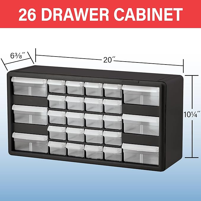 Akro-Mils 26-Drawer Plastic Storage Cabinet, 20" W x 6" D x 10" H, White | Plastic Cabinet w/ Drawers for Garage Organization, Beads, Building Bricks Storage, Teacher Toolbox, Makeup Organizer, 10126 - Image 2