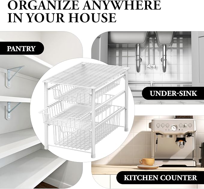 Simple Houseware Stackable 3 Tier Sliding Basket Organizer Drawer, White (Pack of 2) - Image 8