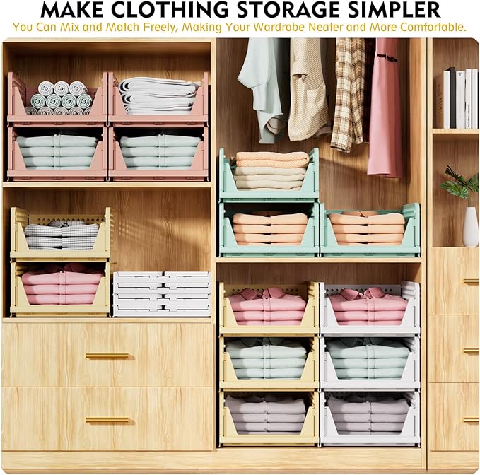 SNSLXH 5 Pack Stackable Closet Organizer Box, Multifunctional & Foldable Closet Storage Basket for Bathroom Kitchen Laundry Room Wardrobe Storage, Space-Saving Clothes Storage Drawer Organizer, Pink | Stackable & Foldable Closet Storage Bins for Bathro... - Image 4