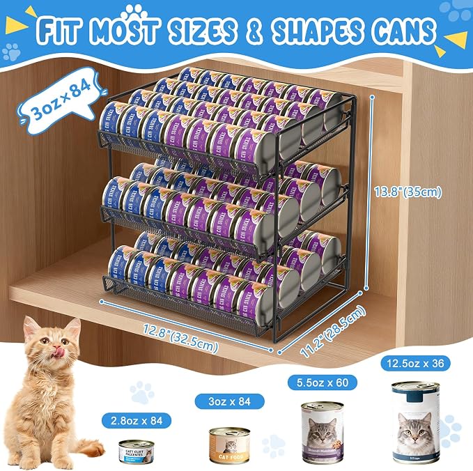 Cat Food Can Organizer 3-Tier Can Organizer for Pantry 84 Cans 3.5oz | Black metal 3-tier cat food can organizer,Holds 84 cans 3.5oz,Adjustable pantry countertop storage for kitchen cabinet - Image 6