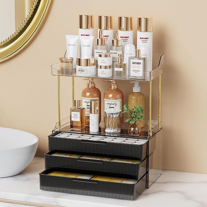 Anylady Bathroom Organizers and Storage, Makeup Organizer (Sturdy Durable Attractive), Ideal for Vanity, Countertop, Counter, Perfume, Skincare, Cabinet, Cosmetic, Dresser Organizer (deep black) by Anylady