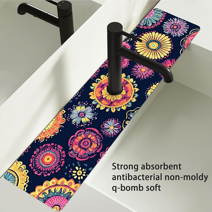 Bimkole 2 PCS Faucet Absorbent Mat, Kitchen Faucet Sink Splash Guard Wraparound Cloth Pads Drip Catcher for Sink Faucet for Kitchen Bathroom Faucet, Colorful Faucet Mat, 15 x 4 Inch Flower A6 - Image 6
