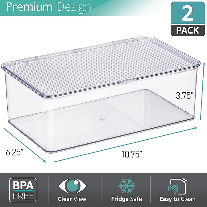 Sorbus Pantry Storage Organizer with Lids- Clear Plastic Refrigerator Organizer Bins- Multi Purpose & Versatile Stackable Cabinet Organizers- Cosmetics, Laundry, Office Supplies Food Organizer- 2 Pack - Image 4