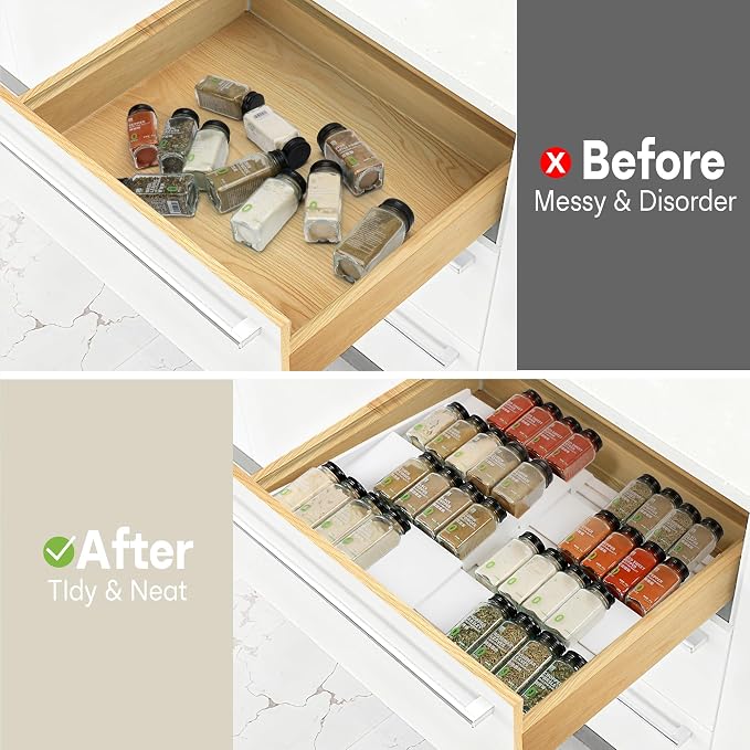 Bamboo Spice Drawer Organizer, 4-Tier Spice Rack for Cabinet | 12"-23" Expandable,No Assembly,Seasoning Storage Insert,(Need 3.1” Deep Drawer) Spice Organizer for Drawer,Jars Not Included - Image 6