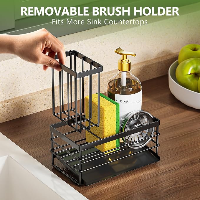 Cisily Sink Caddy Sponge Holder for Kitchen with Brush Holder and Stainless Steel Self Drain Tray, Rustproof Kitchen Sink Organizer for Sponge, Soap Dispenser Storage Accessories - Image 6