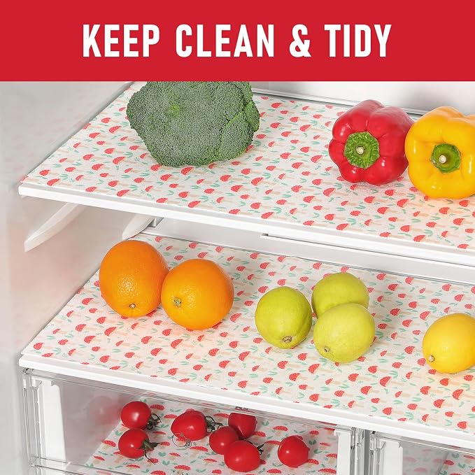 Cooyes 12 Pack Cloth Shelf Liners for Kitchen Cabinets, 17.7" × 36", Non-Slip Refrigerator Liners Machine Washable, Crisper Drawer Mats for Glass Shelves and Freezers, (Red Mushroom) - Image 2
