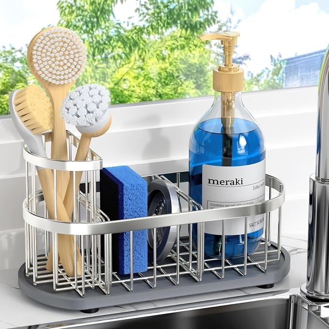 Sink Caddy Kitchen Sink Organizer, Sponge & Brush Holder, Stone Drying Mat | Space-Saving Sink Sponge Holder with Full-Size Tool Storage, Fits Most Sinks, Kitchen Sink Accessory and Countertop Organizer by HOKEMOM