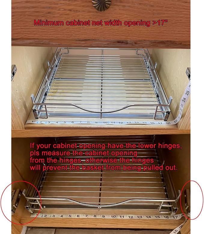 DINDON Pull Out Cabinet Organizer, (17" W x 21" D) Heavy-Duty Metal Sliding Drawer Shelf, Bathroom Under Sink Kitchen Cabinets Organizer and Storage Slide Out Shelves, Chrome, 1 Tier, 2 Pack - Image 3