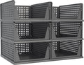 6 Pack Closet Organizer Storage Bins Stackable Plastic Drawer Shelf | Basket for Clothing Stackable Storage Bins Shelf Storage Container for Closet Wardrobe Bedroom Bathroom Office Black Foldable by Pinkpum