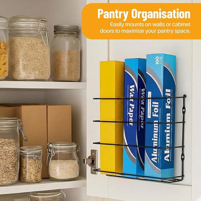 Evelots Kitchen Wrap & Food Bag Organizer Wall/Cabinet Mount, 4-Pack, Black | Four baskets mount inside a cabinet or on a wall to keep foil, plastic wrap and food bags organized, saving counter space. - Image 7