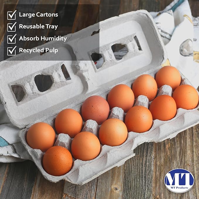 MT Products Blank Natural Pulp Egg Cartons Holds Up to Twelve Eggs 11.50" x 4.2" x 1.25" - Perfect for Chicken Farm (Case of 250) - Made in USA - Image 3