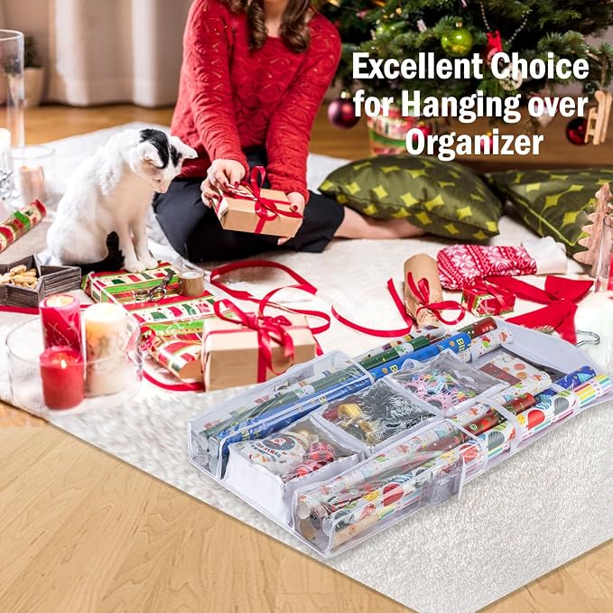 Christmas Wrapping Paper Organizer Storage, Hanging Gift Bag Storage Organizer, Double-Sided Wrapping Paper Holder Storage - White - Image 7
