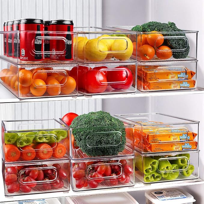 Stackable Refrigerator Organizer Bins, 6 Pack Clear Kitchen Organizer Container Bins with Handles and 20 PCS Plastic Bags for Pantry, Cabinets, Shelves, Drawer, Freezer - Food Safe, BPA Free 10"L - Image 8