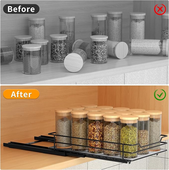 BOIVSHI Pull Out Spice Rack Organizer for Cabinet, Heavy Duty Slide Out Spice Rack Organizer for Kitchen Cabinets and Pantry, Fits Spices, Sauces, Canned Food (6.5''Wx10.5''Dx2.5''H) - Image 3