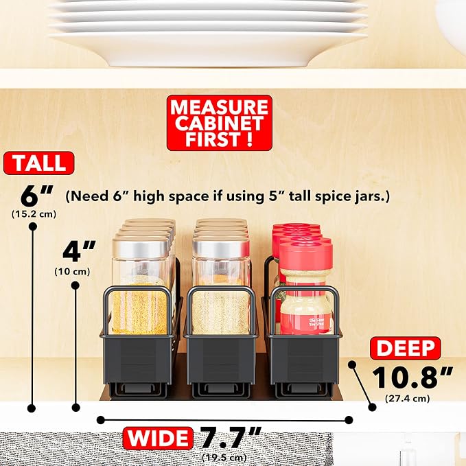 SpaceAid Pull Out Spice Rack Organizer for Cabinet, Heavy Duty Slide Out Seasoning Kitchen Organizer, Cabinet Organizer, with Labels, 7.7" W x10.75 D x4 H, 3 Drawers 1-Tier - Image 2