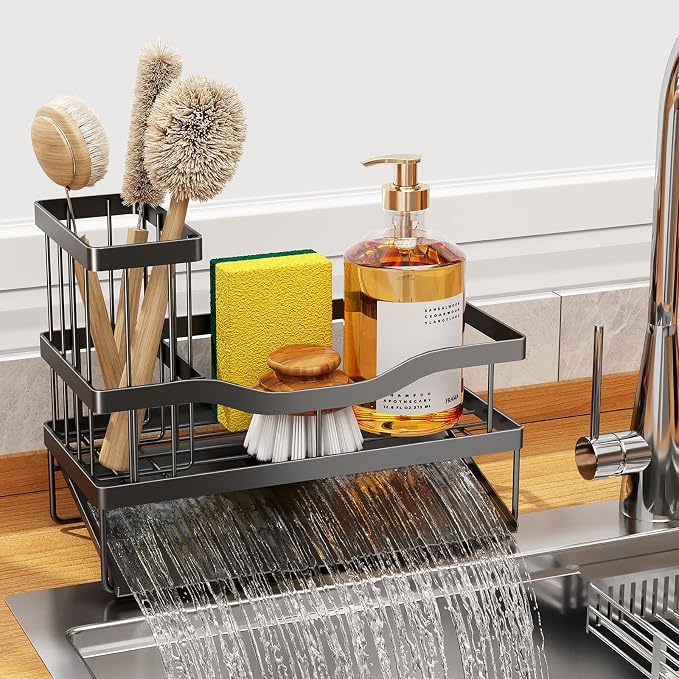 Sponge Holder for Kitchen Sink, Mecyfaty Sink Caddy with Self Drain Tray, Kitchen Sink Organizer, Stainless Steel Countertop Sink Sponge Holder for Dish Soap Kitchen Organizers and Storage Accessories by TheMecyfaty