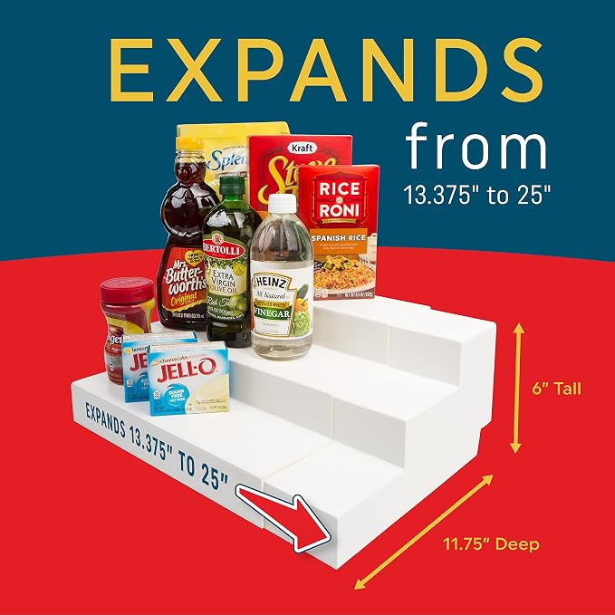Dial Industries 3 Tier Expandable Kitchen Cabinet Shelf Organizer, Mega | Slides open to fit wide cabinets, Adds extra levels for canned goods and jars, Great for large pantries, cupboards or closets - Image 2