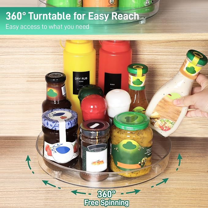 Optish 4 Pack Lazy Susan Organizer, 9.5 Inch, 10.7 Inch Lazy Susan Turntable for Cabinet, Turntable Organizer for Pantry Organizers and Storage, Non-Skid Fridge Organizer - Image 5