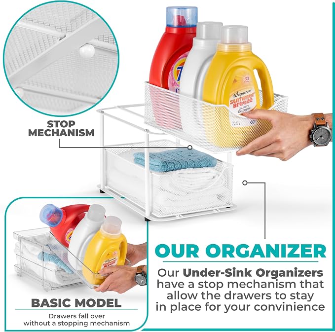 Sorbus 2 Sets of 2 Tier Metal Under Sink Organizer for Bathroom, Kitchen, Strong Steel Mesh Sliding Drawers for Under Sink, Under Cabinet, Closet, Kitchen, Pantry, Bathroom Organizers and Storage - Image 4