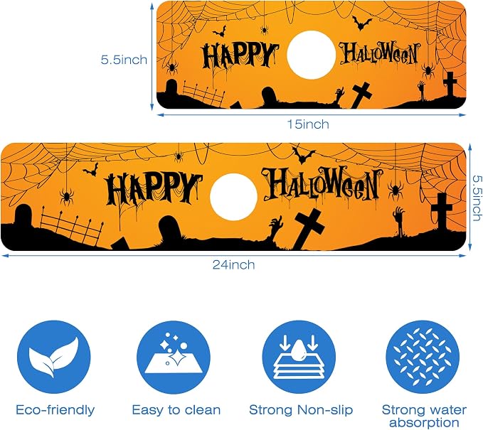 Halloween Bats Spider Webs Dish Drying Mat for Kitchen Sink Splash Guard Behind Faucet Sink Mat Absorbent Fast Drying Faucet Draining Mat for Bathroom Kitchen 5.5"×24" - Image 3
