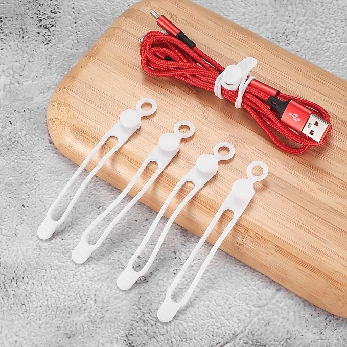 50 Pcs Silicone Cable Ties, Reusable Cable Straps Wire Organizer. | Cable Management Cord Organizer for Fastening Earphone Phone Charger Home Office Desk Kitchen Appliances Cable Cords Wires - Image 6