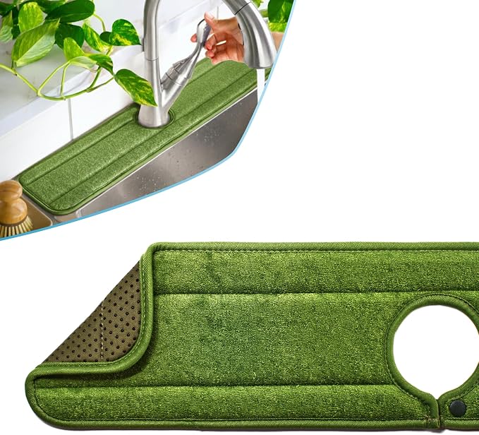 Ternal Original SINKMAT 24in XL Faucet Splash Guard Extra Long Microfiber Sink Drip Catcher Mat Non Slip Countertop Protector Drying Pad Kitchen Bathroom RV Machine Washable [Moss Green] by TernalProducts
