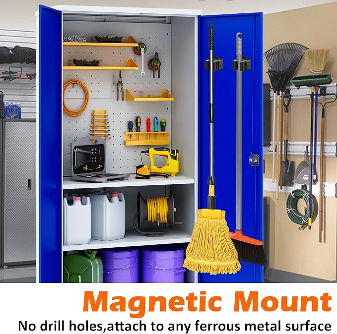 MUTUACTOR Magnetic Broom Holder Heavy Duty,12lbs Magnetic Mount Broom and Mop Holder with Utility Grippers,2PCS Non-scratch Magnetic Tool Holder for Work Garage Laundry Kitchen RV Van Accessories - Image 3