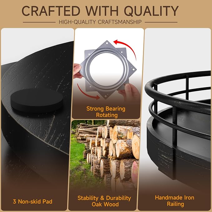 AMH 13-Inch Oak Lazy Susan Vanity Tray with Black Brushed Gold Finish Rail | Smooth rotating oak tray with walnut finish for dining tables, kitchen counters, pantries and cabinet storage. - Image 4