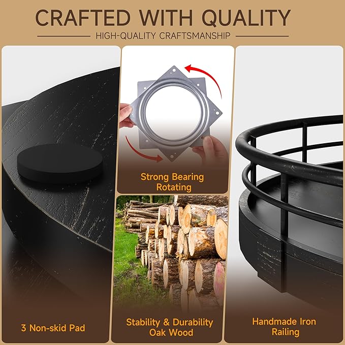 AMH 9-Inch Oak Lazy Susan Vanity Tray with Black Brush Gold Metal Frame | Smooth rotating oak tray with walnut finish for dining tables, kitchen counters, pantries and cabinet storage. - Image 4