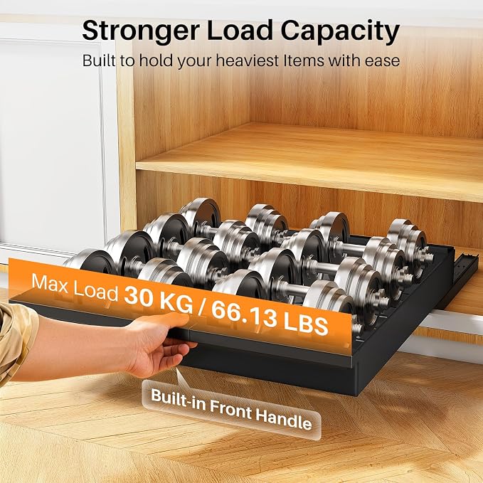 Pull out Cabinet Organizer, 4-Pack Expandable(13.6"-24") Silde out Drawers with Raising Pad for Framed Cabinets, Adjustable Full-Extension Roll out Shelves for Kitchen Pantry Home Pot and Pan(Black) - Image 4