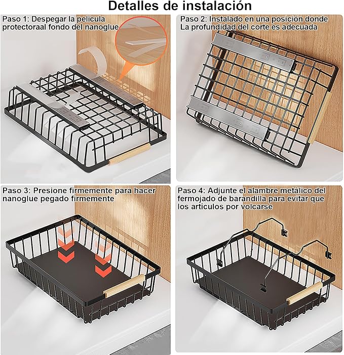 2-Pack Pull Out Cabinet Organizer, No-Drill Slide Out Drawer, Black | Heavy-duty carbon steel build, adhesive nano film mount, ideal for kitchen, pantry and bathroom cabinet storage - Image 8