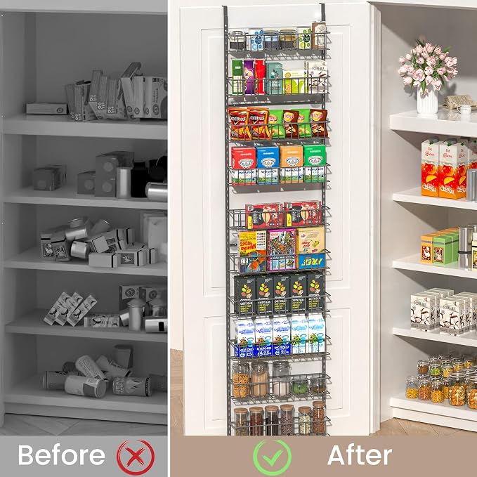 ElegantArray 9-Tier Pantry Door Organizer, Deep Gray | Over The Door Pantry Organizer Rack and Storage, Hanging Spice Rack Shelves Door, Home Office Laundry Room Bathroom & Kitchen - Image 5
