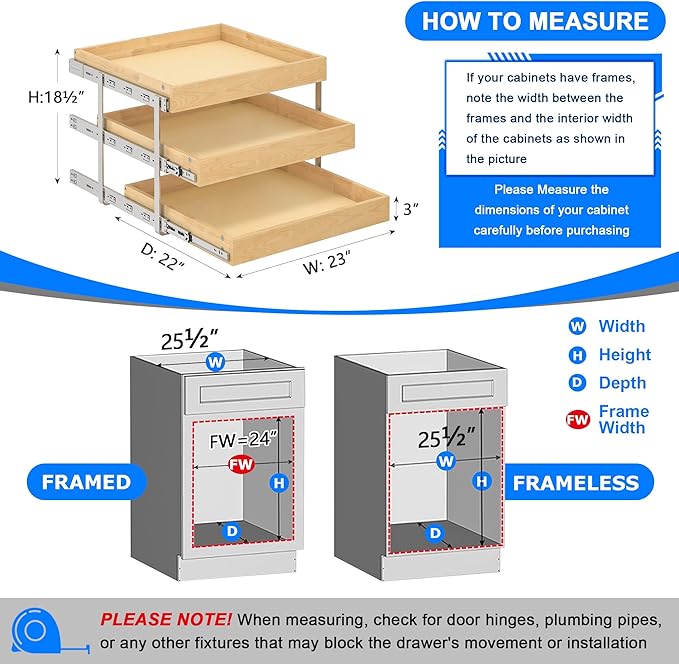 WelFurGeer 3-Tier Pull Out Cabinet Organizer with Soft Close, Heavy-Duty Pull Out Drawers for Cabinets, Slide Out Shelf for Kitchen, Pantry, Bathroom & Under Sink, Solid Birch Wood - Image 5